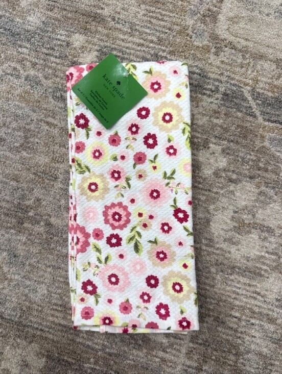kate spade Accessories - kate spade White Floral Cotton Towels with Pink and Yellow Blooms